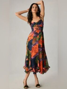Hutch Corene Strapless Floral Midi Dress Size S Anthropologie Tulle Fit & Flare
